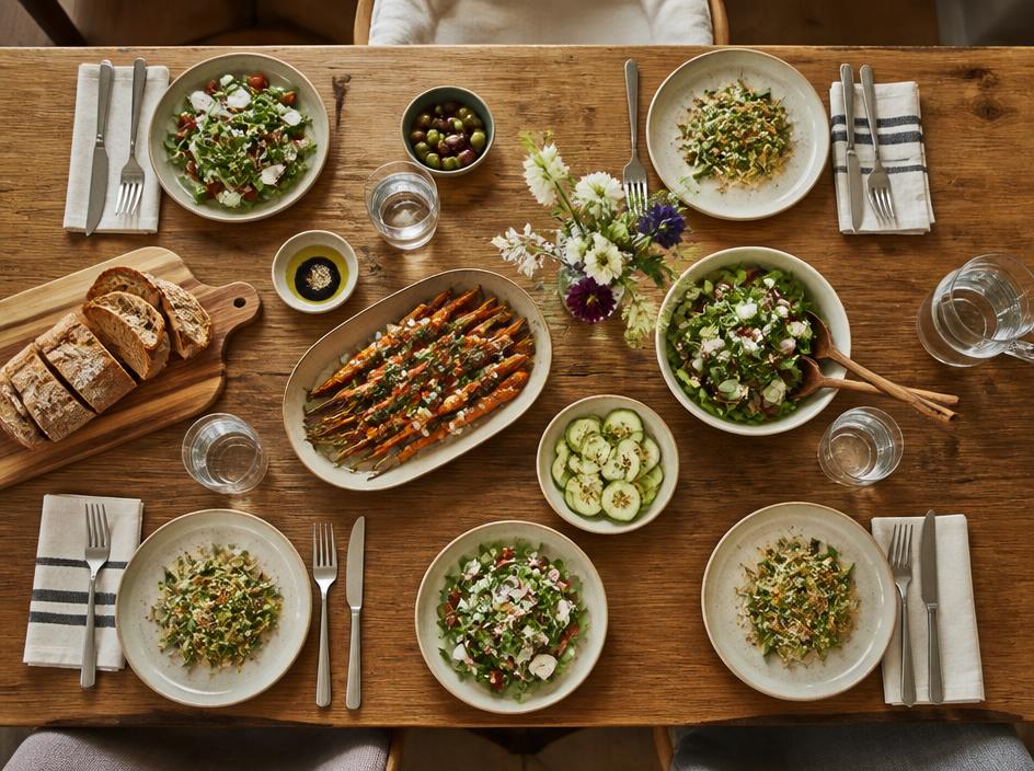 Shared dining table with nutritious meals